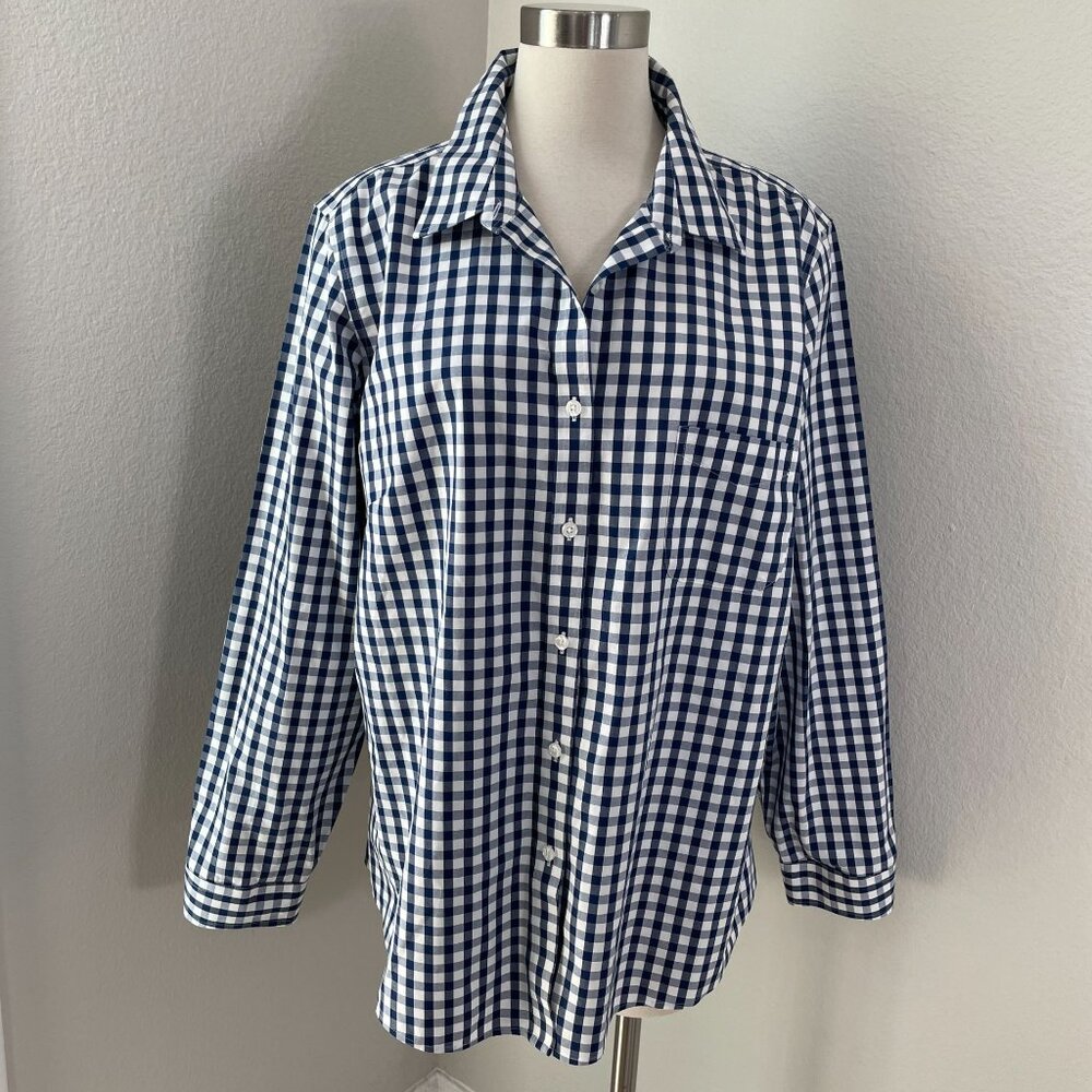 LL Bean Womens Plus 2X Wrinkle Free Blue Gingham Button Up Shirt Long Sleeve Top - Picture 1 of 7